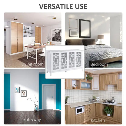 HOMCOM Wood Accent Sideboard Buffet Serving Storage Cabinet with 4 Framed Glass Doors, Adjustable Shelves - 54W x 15.5D x 32H