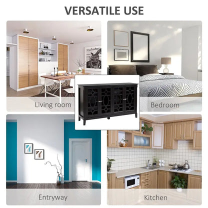 HOMCOM Wood Accent Sideboard Buffet Serving Storage Cabinet with 4 Framed Glass Doors, Adjustable Shelves - 54W x 15.5D x 32H