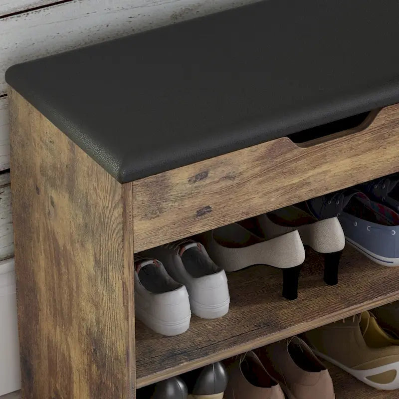 Kerrogee Shoe Storage Bench Rack for 6-Pair, with Hiden Storage uner Cushion - 12W x 24L x 21.2H