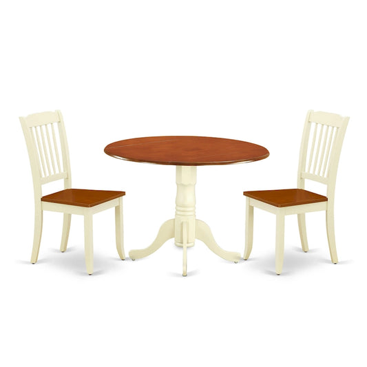 East West Furniture Dining Room Furniture Set- a Round Dining Table and Wood Seat Chairs, Buttermilk & Cherry (Pieces Options)