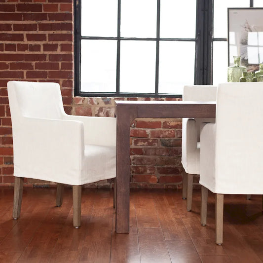 Cream Linen & Oak Wood Arm Chair by East at Main