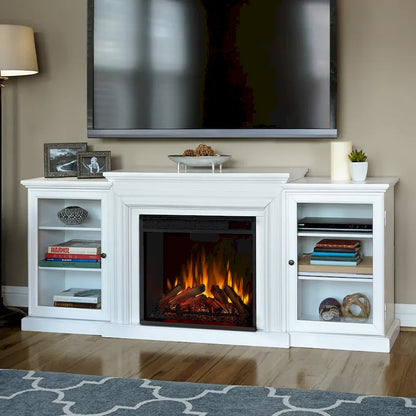 Frederick 72 Electric TV Stand Fireplace in White by Real Flame - 72L x 15.5W x 30H