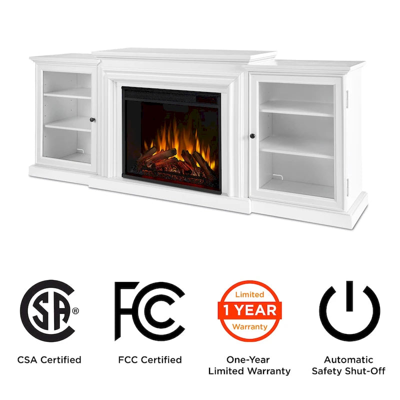 Frederick 72 Electric TV Stand Fireplace in White by Real Flame - 72L x 15.5W x 30H