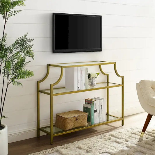 Crosley Aimee Glass/ Gold Finish Steel 3-tier Console Table