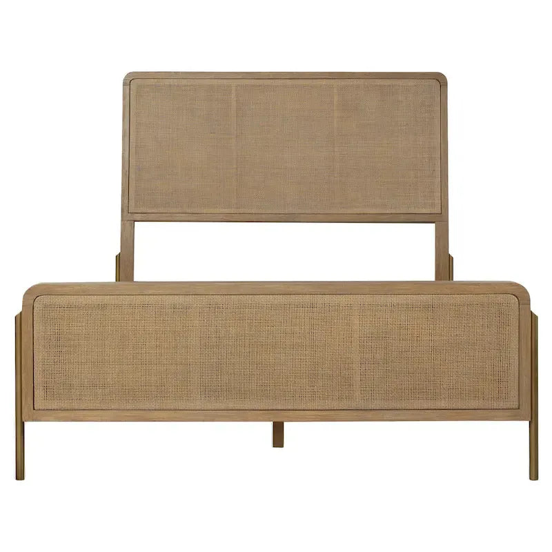 Stevie Sand Wash and Natural Cane Upholstered Panel Bed