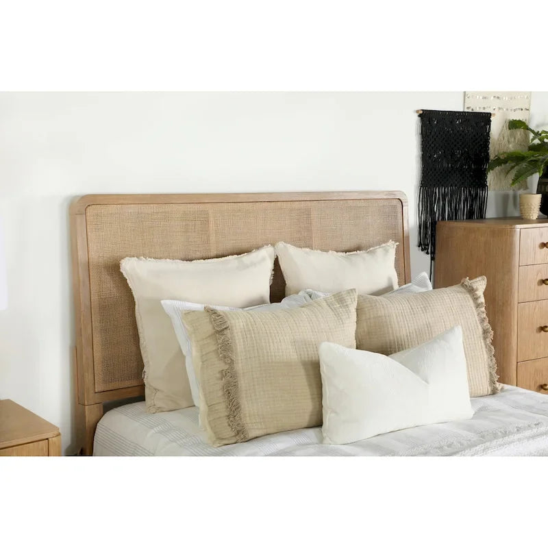 Stevie Sand Wash and Natural Cane Upholstered Panel Bed