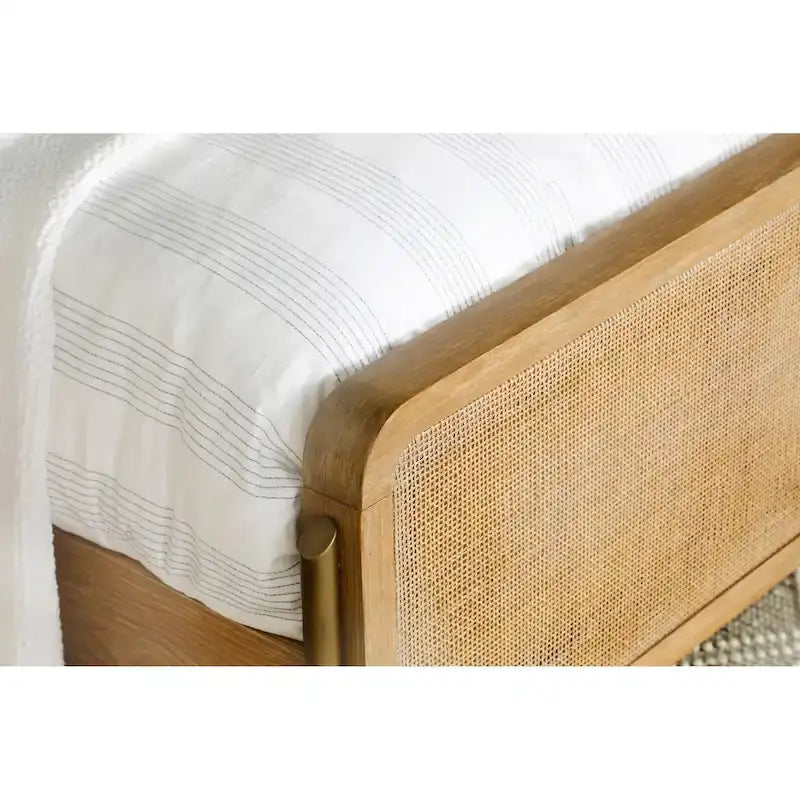 Stevie Sand Wash and Natural Cane Upholstered Panel Bed