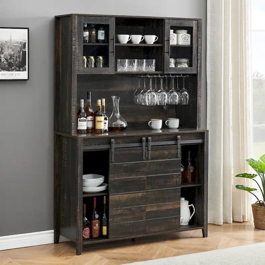 Farmhouse Wine Cabinet Kitchen Buffet with Wine Rack - 15.7D x 47.2W x 69.6H