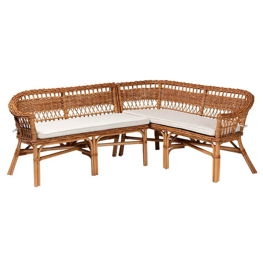 bali & pari Nella Modern Bohemian Natural Brown Rattan 2-Piece Dining Nook Banquette Set