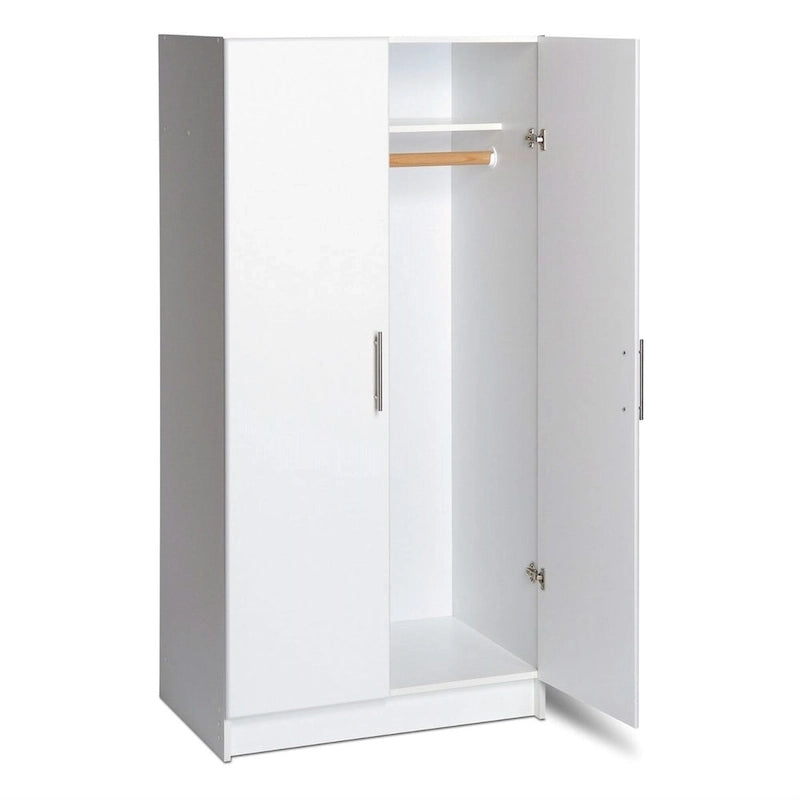 White 2-Door Wardrobe Cabinet with Hanging Rail and Storage Shelf - 20 x 32 x 65 inches