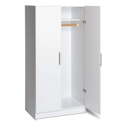 White 2-Door Wardrobe Cabinet with Hanging Rail and Storage Shelf - 20 x 32 x 65 inches