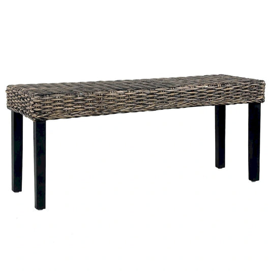 vidaXL Bench 43.3 Black Natural Kubu Rattan and Solid Mango Wood