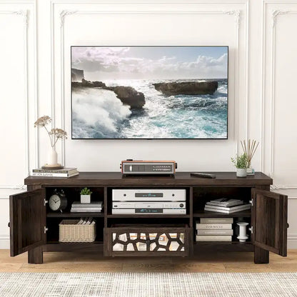 Gymax 55 Retro TV Stand Media Entertainment Center w/ Mirror Doors &