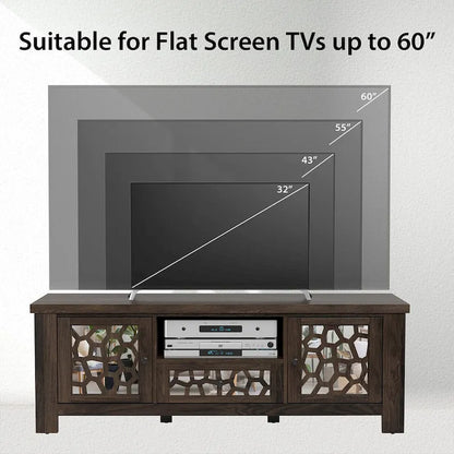 Gymax 55 Retro TV Stand Media Entertainment Center w/ Mirror Doors &