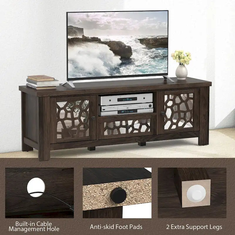 Gymax 55 Retro TV Stand Media Entertainment Center w/ Mirror Doors &
