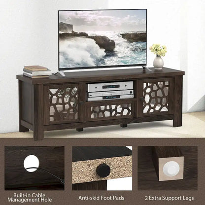 Gymax 55 Retro TV Stand Media Entertainment Center w/ Mirror Doors &