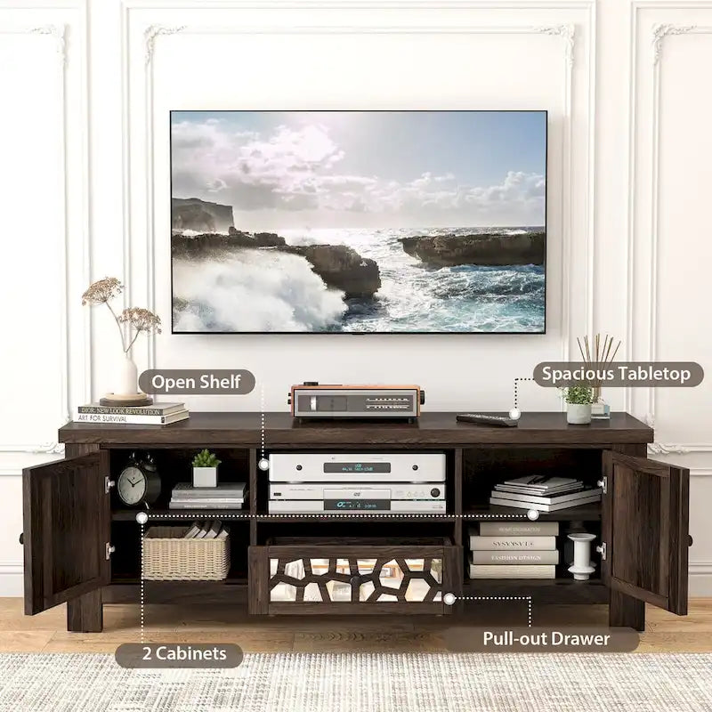 Gymax 55 Retro TV Stand Media Entertainment Center w/ Mirror Doors &