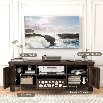 Gymax 55 Retro TV Stand Media Entertainment Center w/ Mirror Doors &