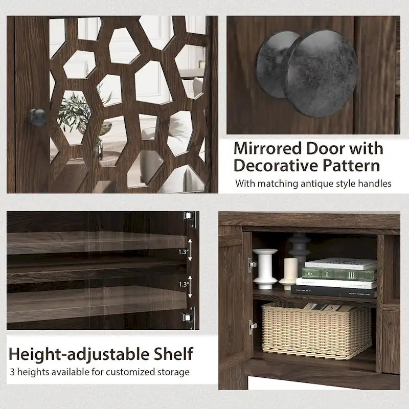 Gymax 55 Retro TV Stand Media Entertainment Center w/ Mirror Doors &