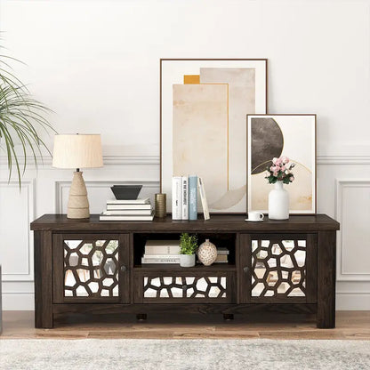 Gymax 55 Retro TV Stand Media Entertainment Center w/ Mirror Doors &