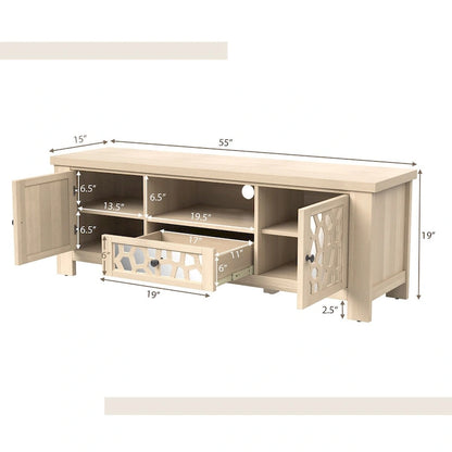 Gymax 55 Retro TV Stand Media Entertainment Center w/ Mirror Doors &