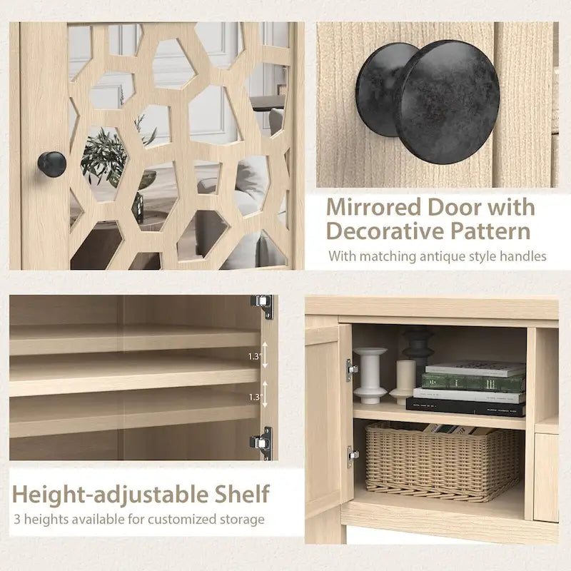 Gymax 55 Retro TV Stand Media Entertainment Center w/ Mirror Doors &