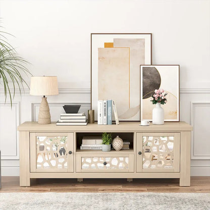 Gymax 55 Retro TV Stand Media Entertainment Center w/ Mirror Doors &