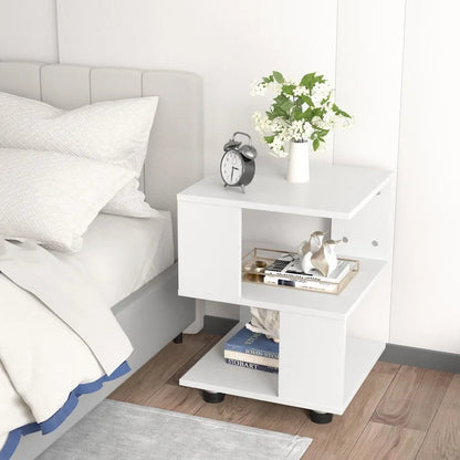 Modern 2-Tier Magic Cube Nightstands with Timeless Hollow Rectangle Design