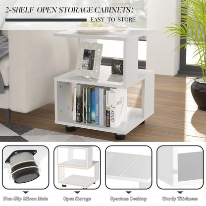 Modern 2-Tier Magic Cube Nightstands with Timeless Hollow Rectangle Design