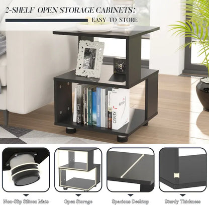 Modern 2-Tier Magic Cube Nightstands with Timeless Hollow Rectangle Design
