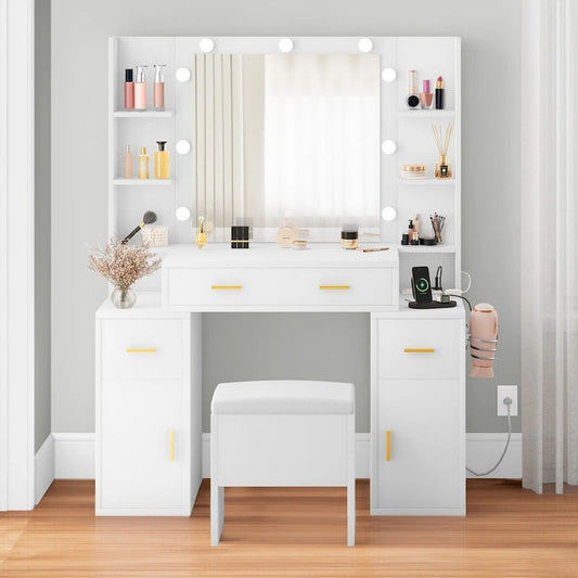 Moasis Vanity with Built-In Outlets and Lighted Mirror - 55.1 H X 43.3 L X 15.74 W