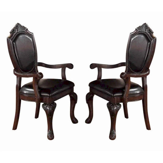 Traditional Rubber Wood Royal Arm Chair Set of 2 Brown