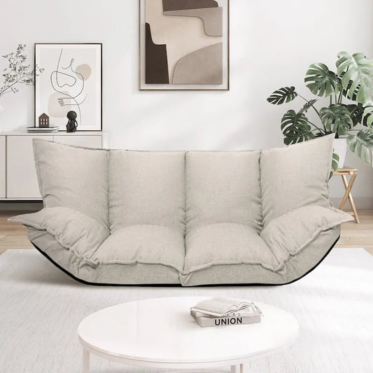 Modern Lazy Sofa Bed Beige Folding Futon for Kids or Home