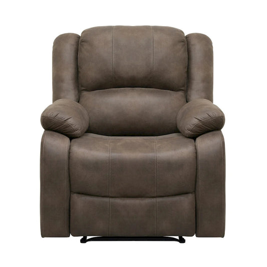 Chris 38 Inch Manual Recliner Chair, Cushions, Solid Wood, Brown Microfiber