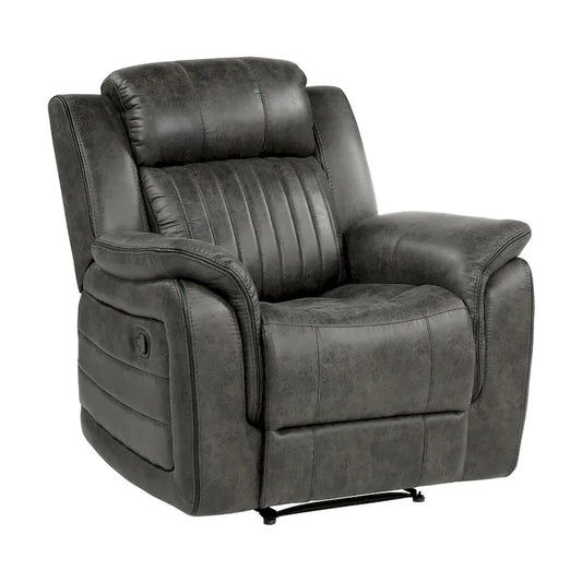 Bento 38 Inch Manual Recliner Chair, Tab Pull, Brownish Gray Microfiber