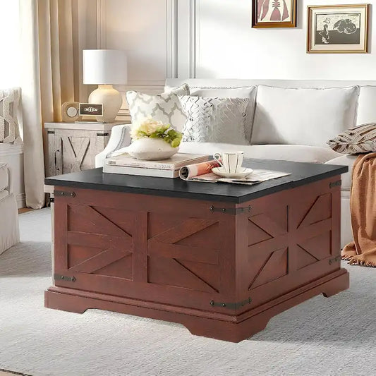Roomfitters Farmhouse Coffee Table with Lift Top Square, Wood Center Table, Square Wood Center Table with Hidden Storage