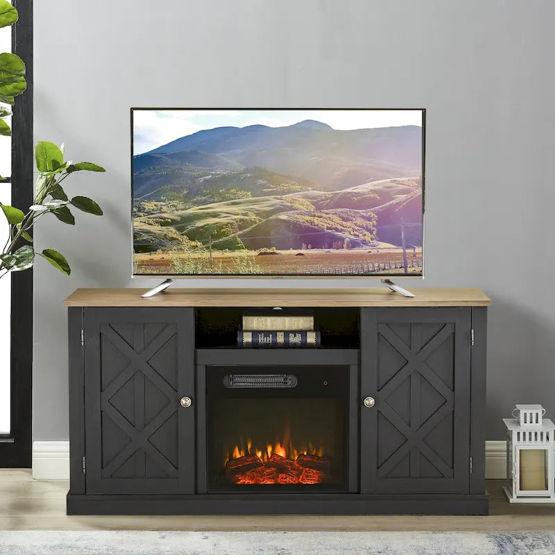 54 in. Charcoal TV Stand for TVs up to 60 in. with Electric Fireplace