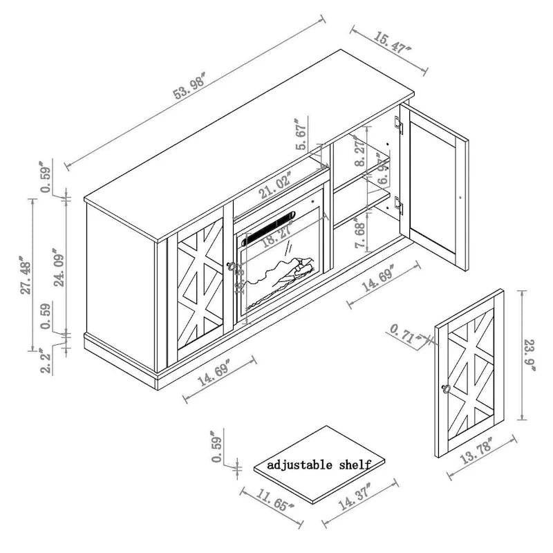 54 in. Charcoal TV Stand for TVs up to 60 in. with Electric Fireplace
