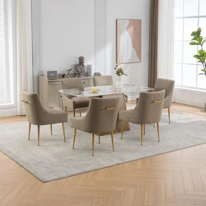 SEYNAR Modern Glam PU Leather Dining Chair or Vanity Chair Set of 6 with Rear Handle