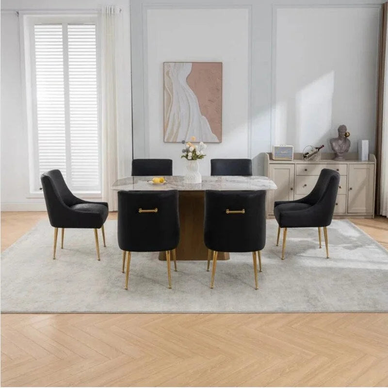 SEYNAR Modern Glam PU Leather Dining Chair or Vanity Chair Set of 6 with Rear Handle