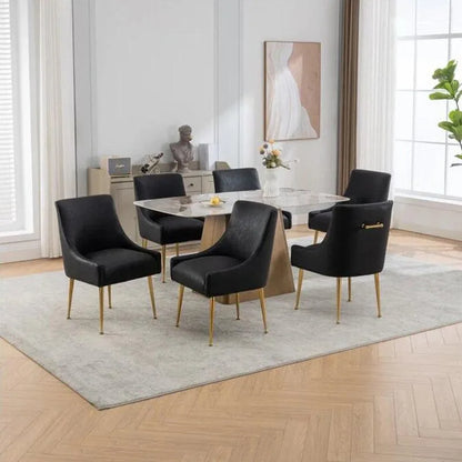 SEYNAR Modern Glam PU Leather Dining Chair or Vanity Chair Set of 6 with Rear Handle