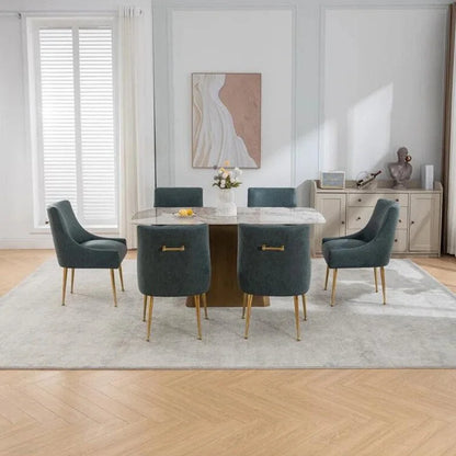 SEYNAR Modern Glam PU Leather Dining Chair or Vanity Chair Set of 6 with Rear Handle