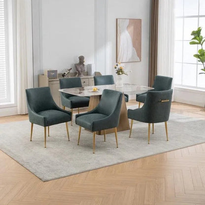 SEYNAR Modern Glam PU Leather Dining Chair or Vanity Chair Set of 6 with Rear Handle