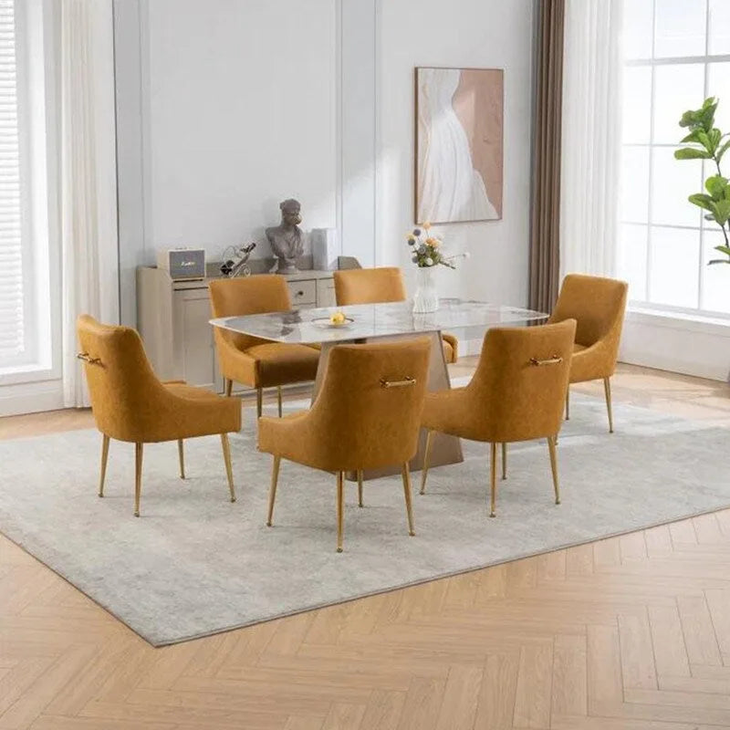 SEYNAR Modern Glam PU Leather Dining Chair or Vanity Chair Set of 6 with Rear Handle