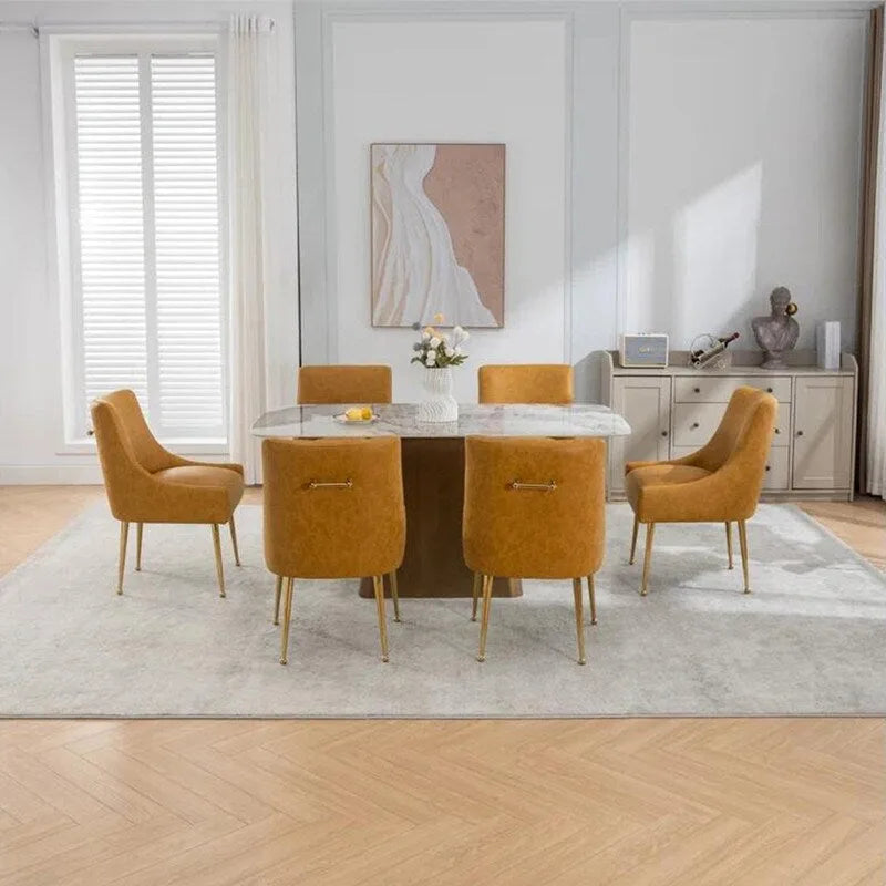 SEYNAR Modern Glam PU Leather Dining Chair or Vanity Chair Set of 6 with Rear Handle