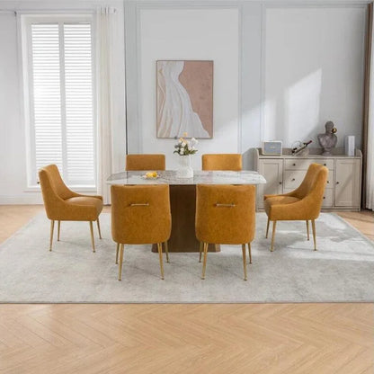 SEYNAR Modern Glam PU Leather Dining Chair or Vanity Chair Set of 6 with Rear Handle