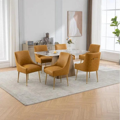 SEYNAR Modern Glam PU Leather Dining Chair or Vanity Chair Set of 6 with Rear Handle