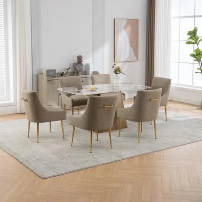 SEYNAR Modern Glam PU Leather Dining Chair or Vanity Chair Set of 6 with Rear Handle