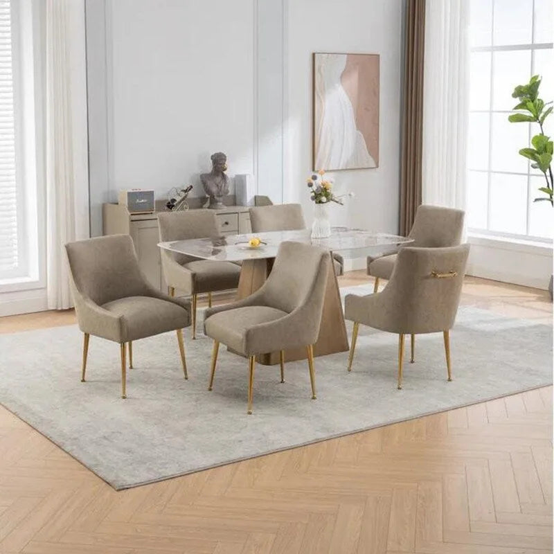 SEYNAR Modern Glam PU Leather Dining Chair or Vanity Chair Set of 6 with Rear Handle