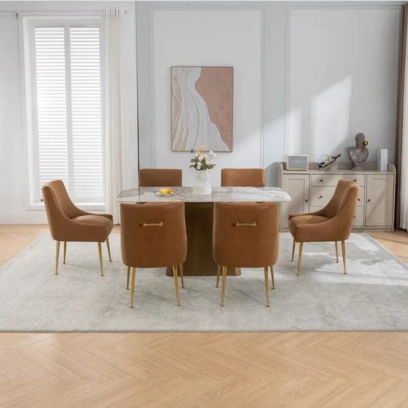 SEYNAR Modern Glam PU Leather Dining Chair or Vanity Chair Set of 6 with Rear Handle